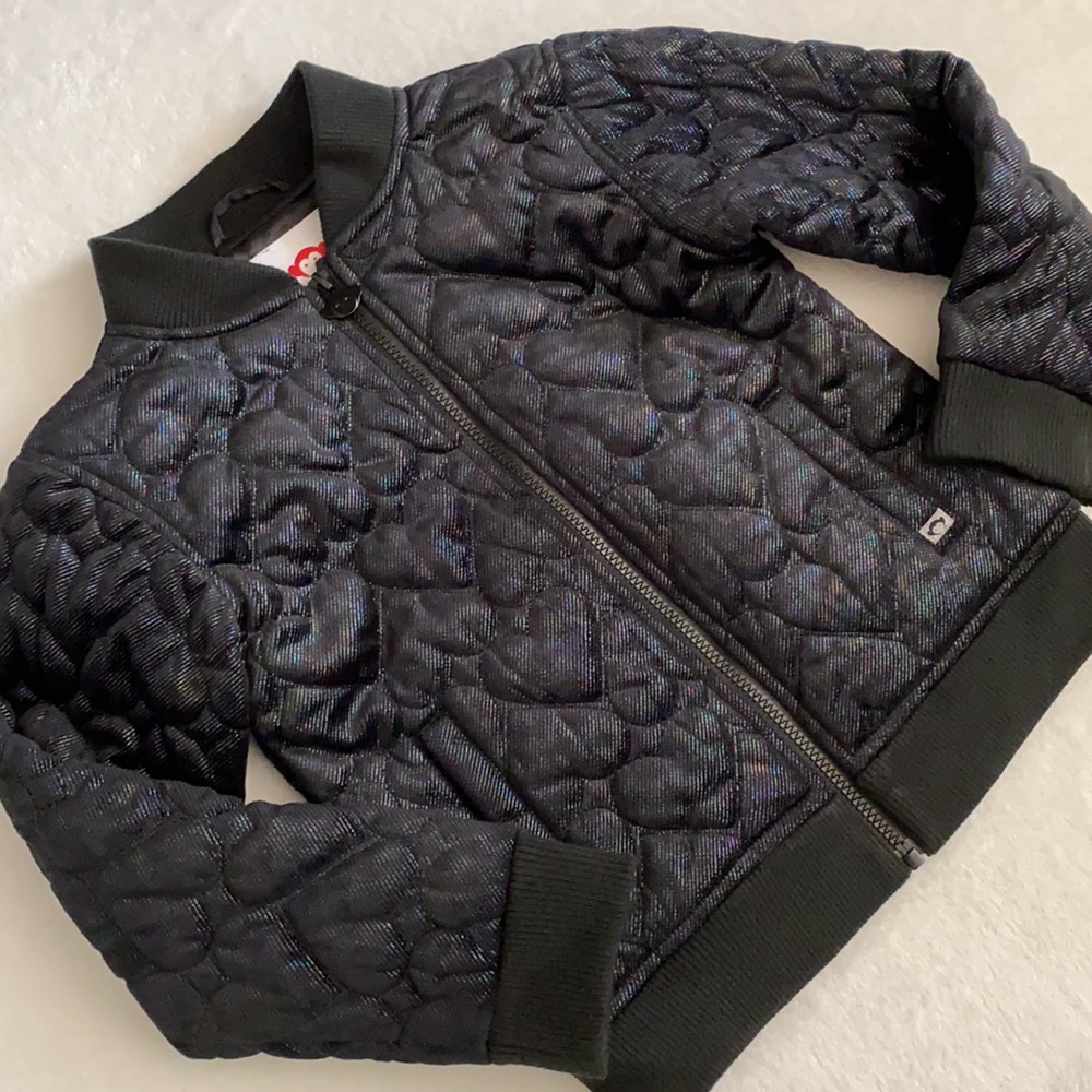 Appaman | Nikki Bomber Jacket Quilted Shiny Metallic Black Hearts A5NSJ-BHT (8) - Picture 4 of 17